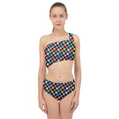 Multicolored Donuts On A Black Background Spliced Up Two Piece Swimsuit by SychEva