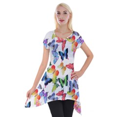 Bright Butterflies Circle In The Air Short Sleeve Side Drop Tunic by SychEva