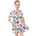 Bright Butterflies Circle In The Air Kids  Quarter Sleeve Shirt Dress View1