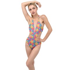 Multicolored Donuts Plunging Cut Out Swimsuit by SychEva