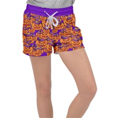 Purple And Orange Pumpkins, Crazy Halloween Pattern, Jack O  Lantern Velour Lounge Shorts by Casemiro