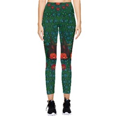 Halloween Pumkin Lady In The Rain Pocket Leggings  by pepitasart