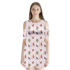 Bullfinches Sit On Branches Shoulder Cutout Velvet One Piece by SychEva