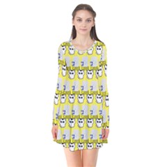 Cartoon Pattern Long Sleeve V-neck Flare Dress by Sparkle