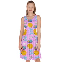 Cartoon Pattern Knee Length Skater Dress With Pockets by Sparkle