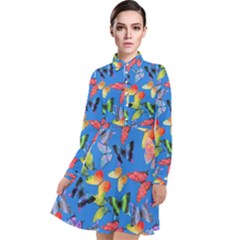 Bright Butterflies Circle In The Air Long Sleeve Chiffon Shirt Dress by SychEva