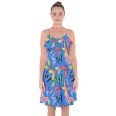 Bright Butterflies Circle In The Air Ruffle Detail Chiffon Dress by SychEva