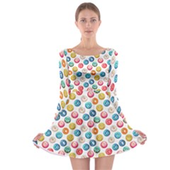 Multicolored Sweet Donuts Long Sleeve Skater Dress by SychEva