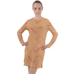 Sweet Christmas Candy Long Sleeve Hoodie Dress by SychEva