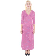 Sweet Christmas Candy Quarter Sleeve Wrap Maxi Dress by SychEva