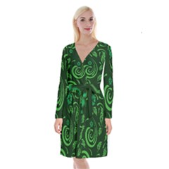 Folk Flowers Print Floral Pattern Ethnic Art Long Sleeve Velvet Front Wrap Dress by Eskimos