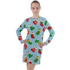 Christmas Socks Long Sleeve Hoodie Dress by SychEva