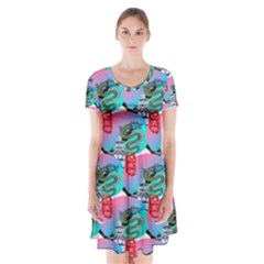 Retro Snake Short Sleeve V-neck Flare Dress by Sparkle