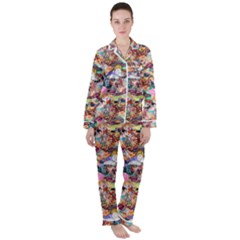 Retro Color Satin Long Sleeve Pajamas Set by Sparkle