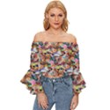 Retro Color Off Shoulder Flutter Bell Sleeve Top View1