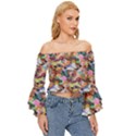 Retro Color Off Shoulder Flutter Bell Sleeve Top View3