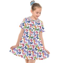 Multicolored Butterflies Kids  Short Sleeve Shirt Dress by SychEva