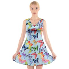 Watercolor Butterflies V-neck Sleeveless Dress by SychEva