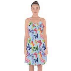 Watercolor Butterflies Ruffle Detail Chiffon Dress by SychEva