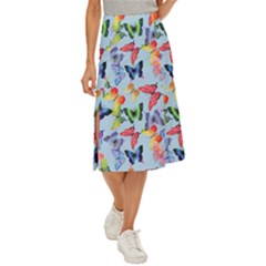 Watercolor Butterflies Midi Panel Skirt by SychEva