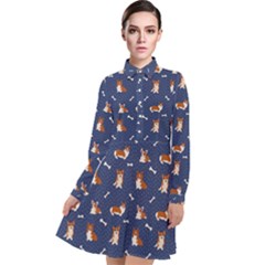 Corgi  Long Sleeve Chiffon Shirt Dress by SychEva