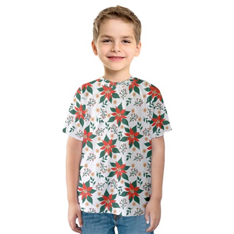 Large Christmas Poinsettias On White Kids  Sport Mesh Tee by PodArtist