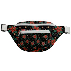 Large Christmas Poinsettias On Black Fanny Pack by PodArtist