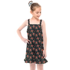 Medium Red Christmas Poinsettias On Black Kids  Overall Dress by PodArtist