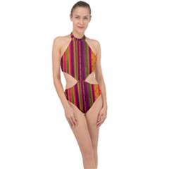 Warped Stripy Dots Halter Side Cut Swimsuit by essentialimage365