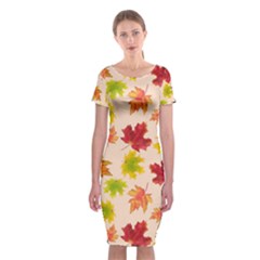 Bright Autumn Leaves Classic Short Sleeve Midi Dress by SychEva