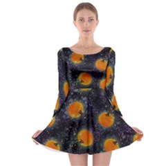 Space Pumpkins Long Sleeve Skater Dress by SychEva