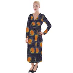 Space Pumpkins Velvet Maxi Wrap Dress by SychEva