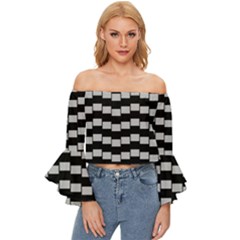 Illusion Blocks Off Shoulder Flutter Bell Sleeve Top by Sparkle