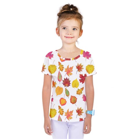 Watercolor Autumn Leaves Kids  One Piece Tee by SychEva