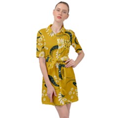 Folk Flowers Print Floral Pattern Ethnic Art Belted Shirt Dress by Eskimos