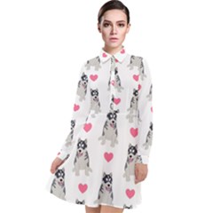 Little Husky With Hearts Long Sleeve Chiffon Shirt Dress by SychEva