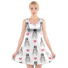 Little Husky With Hearts V-neck Sleeveless Dress by SychEva