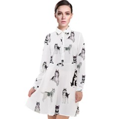 Husky Dogs Long Sleeve Chiffon Shirt Dress by SychEva