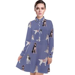 Husky Dogs With Sparkles Long Sleeve Chiffon Shirt Dress by SychEva