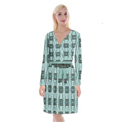 Abstract Geometric Design   Geometric Fantasy   Long Sleeve Velvet Front Wrap Dress by Eskimos