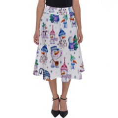 Cute Snowmen Celebrate New Year Perfect Length Midi Skirt by SychEva