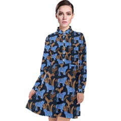 Blue Tigers Long Sleeve Chiffon Shirt Dress by SychEva