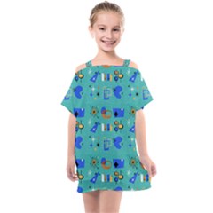 Green 50s Pattern Kids  One Piece Chiffon Dress by NerdySparkleGoth