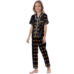 Golden Hearts On Black Freedom Kids  Satin Short Sleeve Pajamas Set by pepitasart