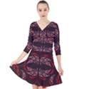 Floral folk damask pattern Fantasy flowers Floral geometric fantasy Quarter Sleeve Front Wrap Dress View1