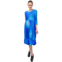 Blue Vibrant Abstract Ruffle End Midi Chiffon Dress by DimitriosArt