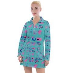 50s Diner Print Mint Green Women s Long Sleeve Casual Dress by NerdySparkleGoth