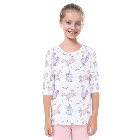 Unicorn Cats Pattern 2 Kids  Quarter Sleeve Raglan Tee by Littlebird