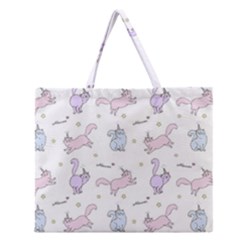 Unicorn Cats Pattern 2 Zipper Large Tote Bag by Littlebird