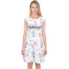 Unicorn Cats Pattern 2 Capsleeve Midi Dress by Littlebird